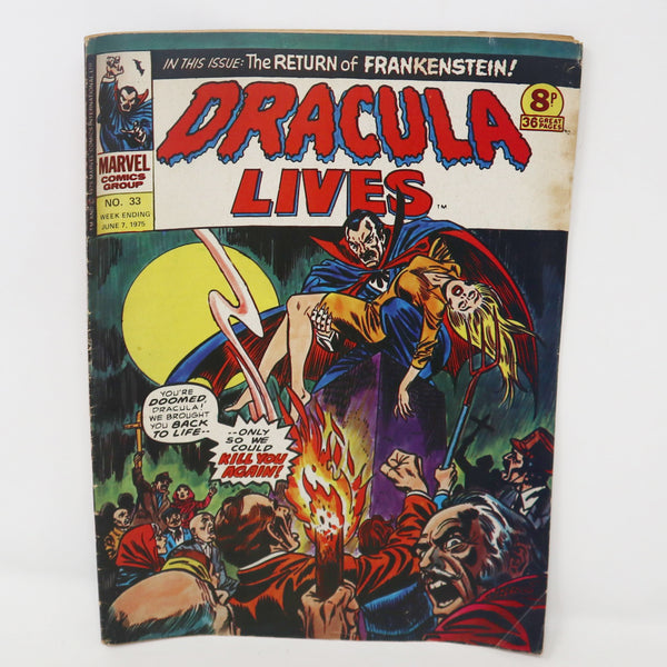 Vintage 1975 70s Marvel Comics Dracula Lives Comic Book No. 33 Issue Rare Retro