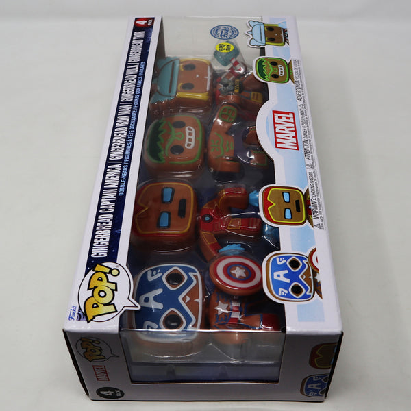 Funko POP! Marvel 933 Gingerbread Captain America / 934 Gingerbread Iron Man / 935 Gingerbread Hulk / 938 Gingerbread Thor Vinyl Bobble-Heads Figures 4 Pack Set Boxed Special Edition Glows In The Dark