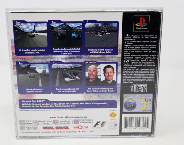 Vintage 2000 Playstation 1 PS1 Formula One 2000 Video Game Pal 1-2 Players F1 Car Racing