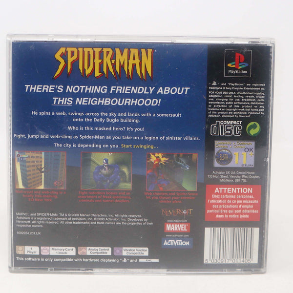 Vintage 2000 Playstation 1 PS1 Marvel Spider-Man Spiderman Video Game Pal Version 1 Player