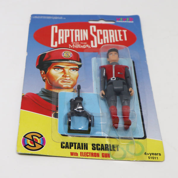 Vintage 1993 90s Vivid Imaginations Captain Scarlet And The Mysterons Captain Scarlet With Electric Gun 4" Action Figure Carded MOC