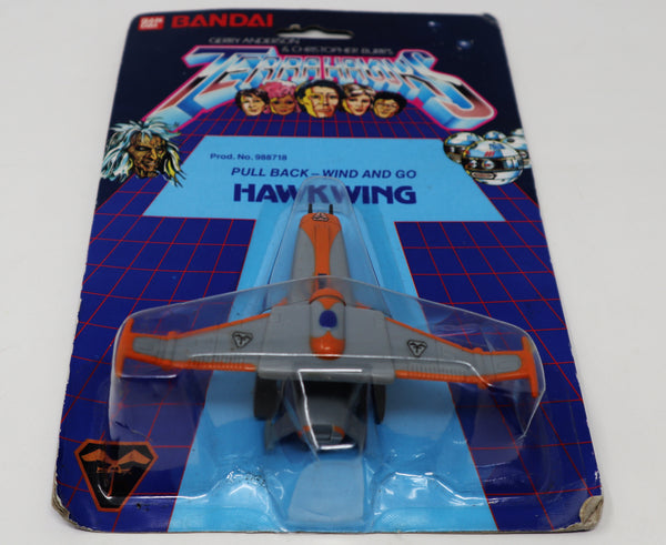 Vintage 1983 80s Bandai Gerry Anderson & Christopher Burr's Terrahawks Hawkwing Pull Back - Wind And Go Space Vehicle Prod. 988718 Carded MOC