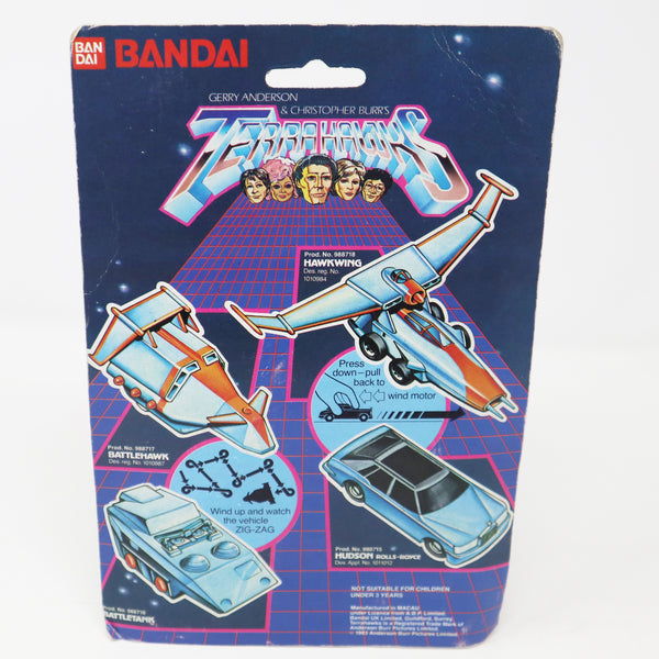 Vintage 1983 80s Bandai Gerry Anderson & Christopher Burr's Terrahawks Hawkwing Pull Back - Wind And Go Space Vehicle Prod. 988718 Carded MOC