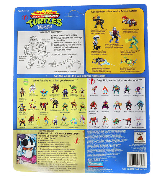 Vintage 1990 90s Playmates Toys Teenage Mutant Ninja Turtles (TMNT) Wacky Action Slice 'N Dice Shredder Action Figure Carded MOC