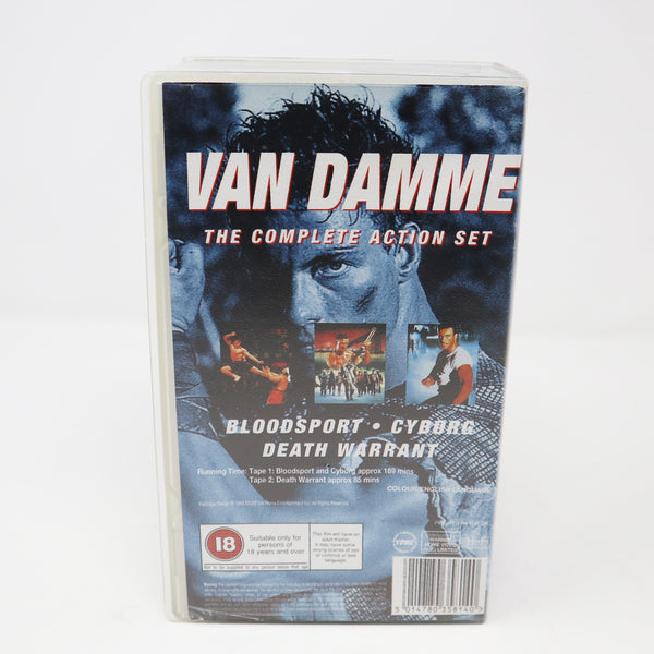 Vintage 1994 90s MGM / UA Home Video Jean-Claude Van Damme The Complete Action Set (Bloodsport, Cyborg & Death Warrant) PAL VHS (Video Home System) Tape