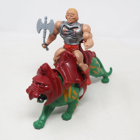 Vintage 1983 80s Mattel MOTU Masters Of The Universe Battle Armor He-Man & 1981 Battle Cat Action Figures Lot Rare