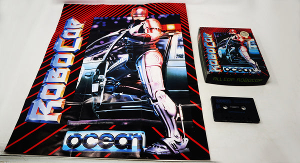 Vintage 1988 80s Commodore 64 C64 CBM 64 / 128 Ocean Robocop Cassette Tape Video Game Boxed + Poster