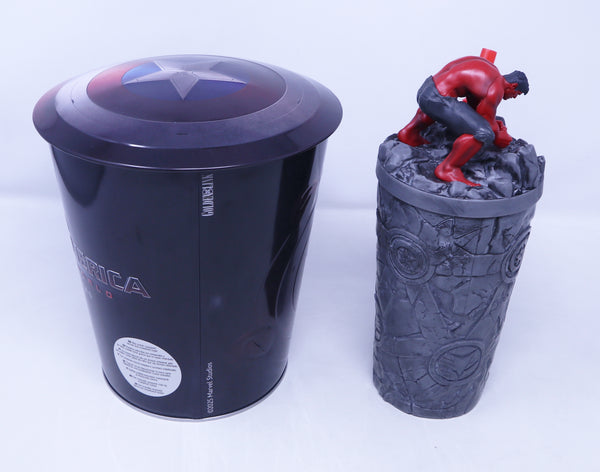 Odeon Cinema Marvel Studios Captain America Brave New World Movie Popcorn Tin Bucket + Plastic Drink Cup With Straw & Hulk Topper Lid NEW Promotional Souvenir Bundle Lot
