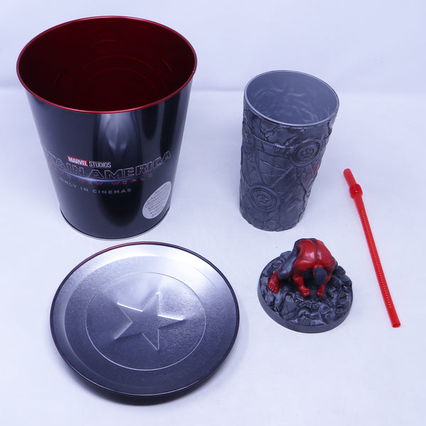 Odeon Cinema Marvel Studios Captain America Brave New World Movie Popcorn Tin Bucket + Plastic Drink Cup With Straw & Hulk Topper Lid NEW Promotional Souvenir Bundle Lot