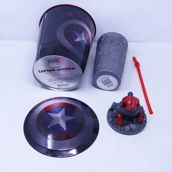 Odeon Cinema Marvel Studios Captain America Brave New World Movie Popcorn Tin Bucket + Plastic Drink Cup With Straw & Hulk Topper Lid NEW Promotional Souvenir Bundle Lot