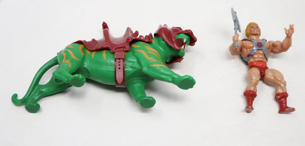 Vintage 1981 80s Mattel MOTU Masters Of The Universe He-Man & Battle Cat Battlecat Action Figures Lot Rare