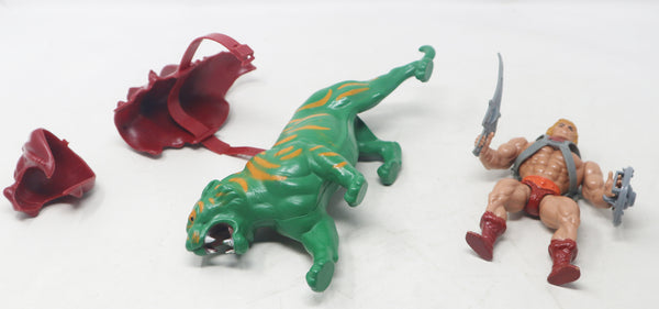 Vintage 1981 80s Mattel MOTU Masters Of The Universe He-Man & Battle Cat Battlecat Action Figures Lot Rare Retro