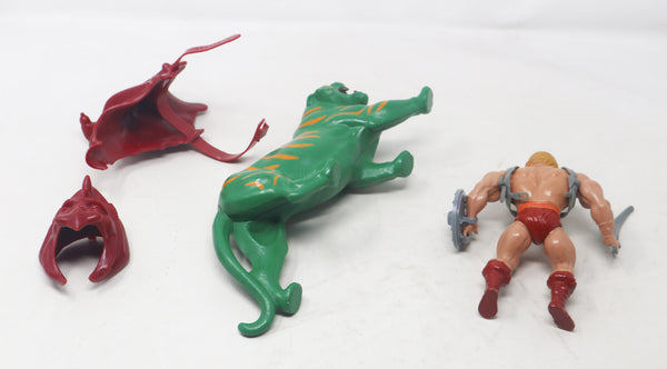Vintage 1981 80s Mattel MOTU Masters Of The Universe He-Man & Battle Cat Battlecat Action Figures Lot Rare Retro