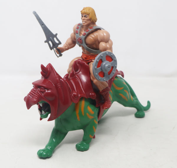 Vintage 1981 80s Mattel MOTU Masters Of The Universe He-Man & Battle Cat Battlecat Action Figures Lot Rare Retro