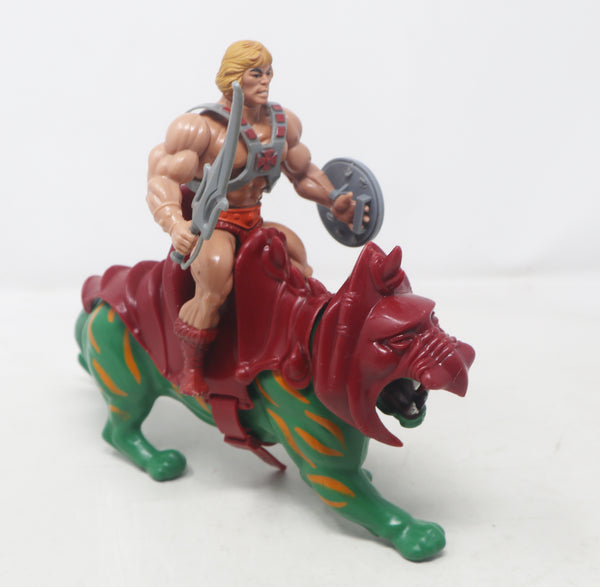 Vintage 1981 80s Mattel MOTU Masters Of The Universe He-Man & Battle Cat Battlecat Action Figures Lot Rare Retro