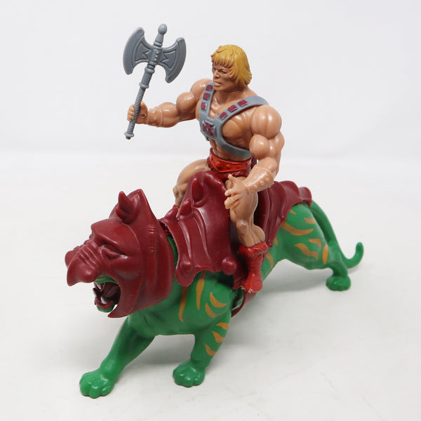 Vintage 1981 80s Mattel MOTU Masters Of The Universe He-Man & Battle Cat Battlecat Action Figures Lot Rare