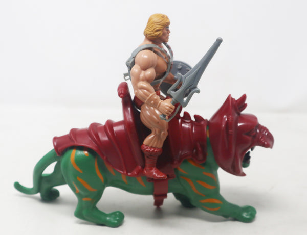 Vintage 1981 80s Mattel MOTU Masters Of The Universe He-Man & Battle Cat Battlecat Action Figures Lot Rare Retro
