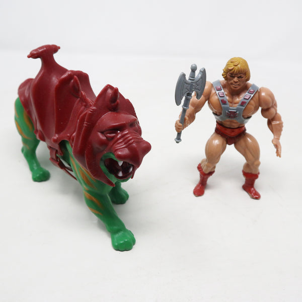 Vintage 1981 80s Mattel MOTU Masters Of The Universe He-Man & Battle Cat Battlecat Action Figures Lot Rare