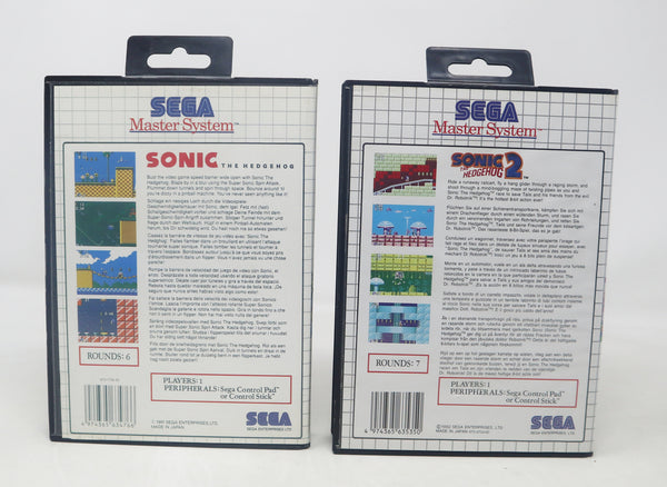 Vintage 1991 1992 90s Sega Master System Sonic The Hedgehog 1 & 2 Games Lot Pal 1 Player Retro
