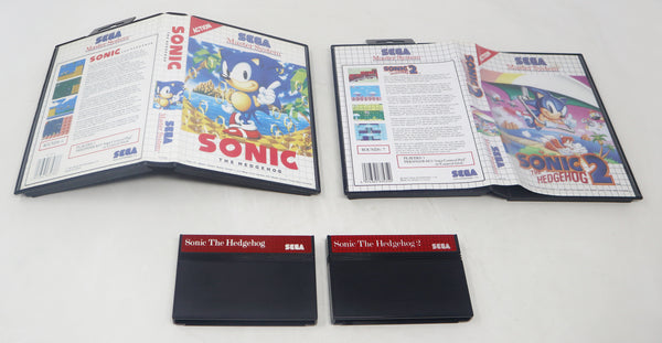 Vintage 1991 1992 90s Sega Master System Sonic The Hedgehog 1 & 2 Games Lot Pal 1 Player Retro