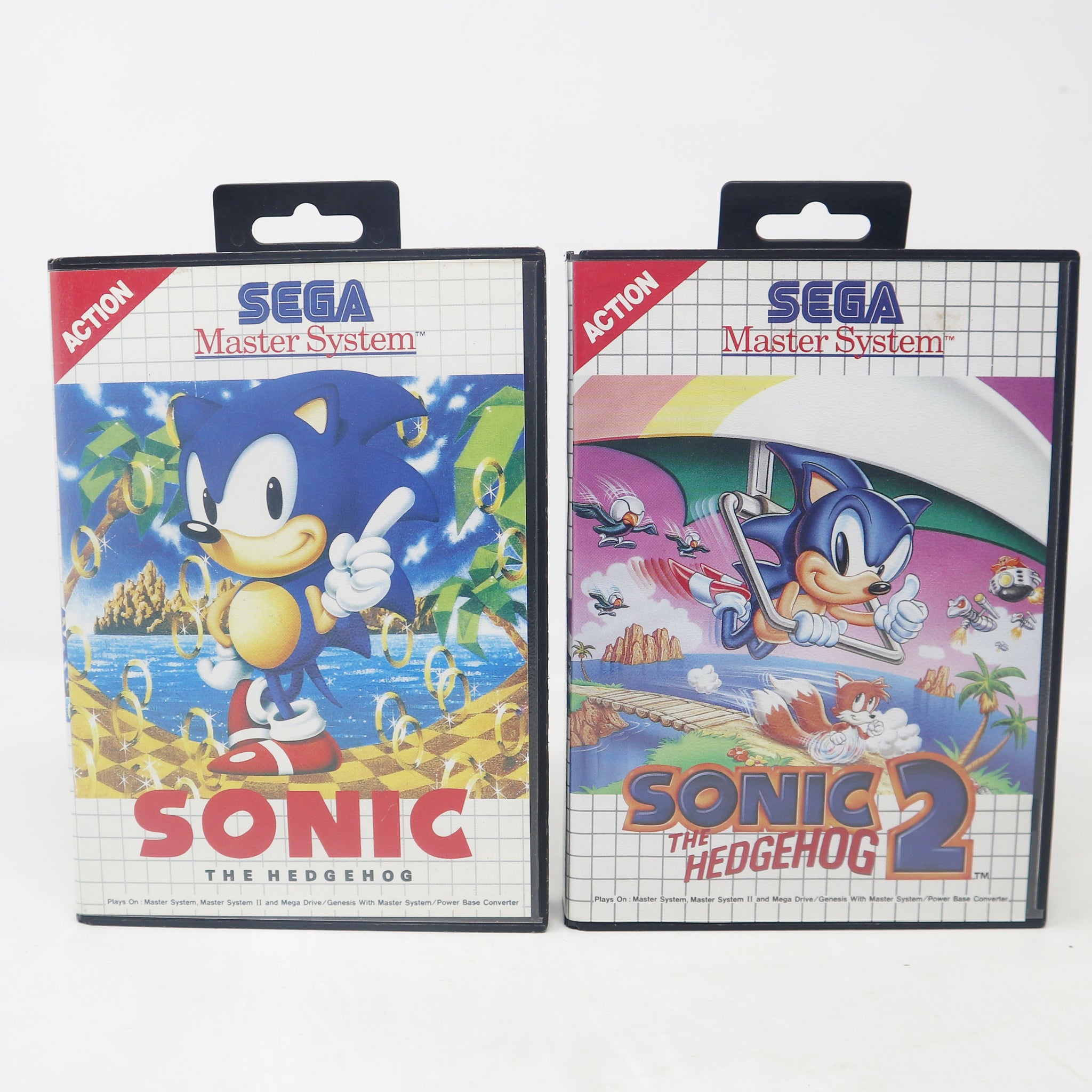 Vintage 1991 1992 90s Sega Master System Sonic The Hedgehog 1 & 2 Games Lot Pal 1 Player Retro