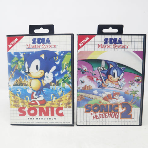 Vintage 1991 1992 90s Sega Master System Sonic The Hedgehog 1 & 2 Games Lot Pal 1 Player Retro