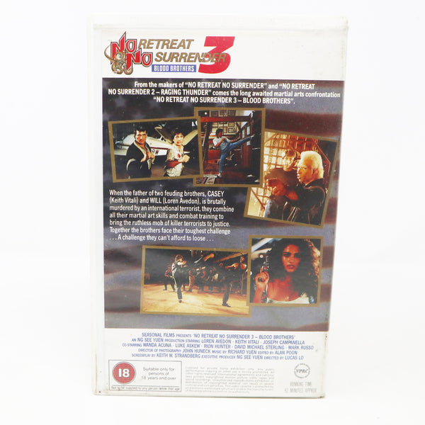 Vintage No Retreat No Surrender 3 Blood Brothers VHS Video Home System Tape Rare Big Box Version Martial Arts Movie Film Retro (Copy)
