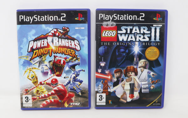 Vintage Sony Playstation 2 PS2 Black Slim Pal Console (SCPH-70003) (Fully Working), Controller + Power Rangers Dino Thunder, Lego Star Wars II The Original Trilogy & Sonic Mega Collection Plus Games Lot Bundle Retro