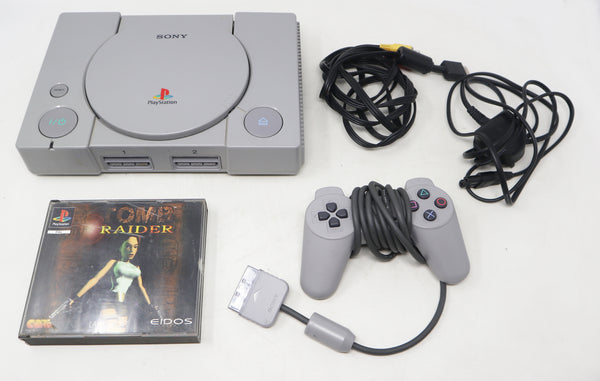 Vintage Sony Playstation 1 PS1 Pal Console Boxed SCPH-9002, Controller + Tomb Raider Video Game Lot Bundle Retro