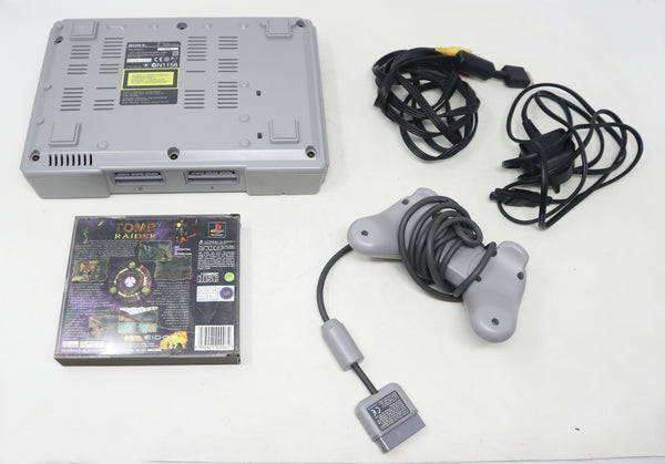 Vintage Sony Playstation 1 PS1 Pal Console Boxed SCPH-9002, Controller + Tomb Raider Video Game Lot Bundle Retro