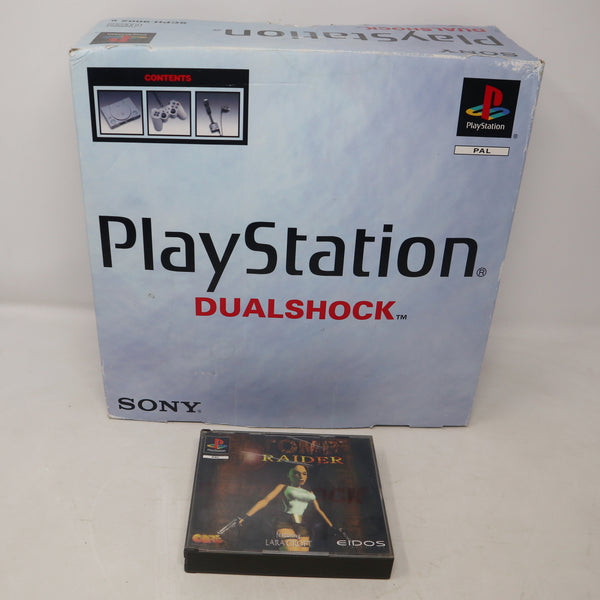 Vintage Sony Playstation 1 PS1 Pal Console Boxed SCPH-9002, Controller + Tomb Raider Video Game Lot Bundle Retro
