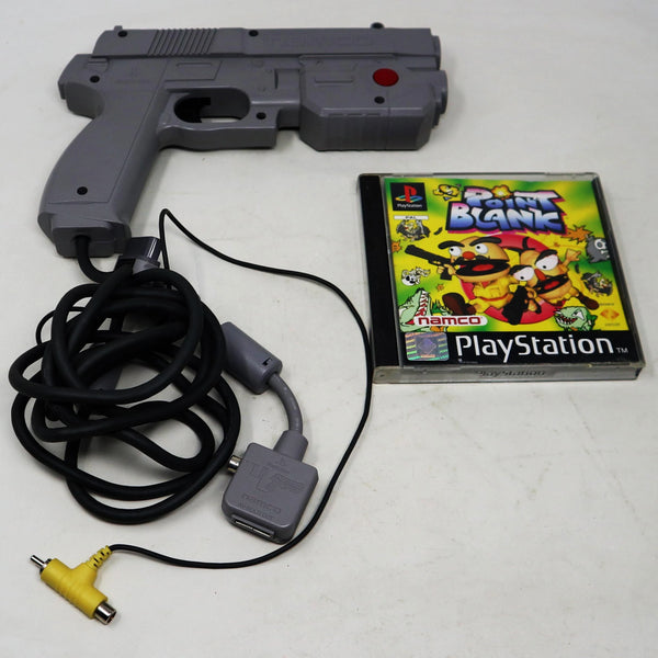 Vintage 1997 90s Sony Playstation PS1 Namco Point Blank Video Game + 1996 G-Con45 Light Gun Controller Pal NPC-103 Retro Gaming