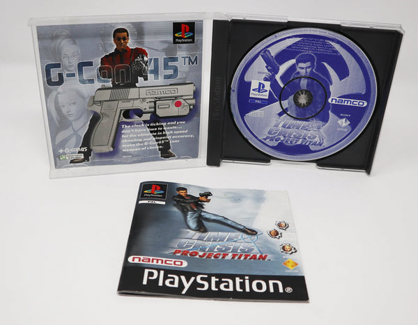 Vintage 2001 Sony Playstation PS1 Namco Time Crisis Project Titan Video Game + G-Con45 Light Gun Controller Pal Boxed SLEH-00007 SCES-02776 Retro Gaming