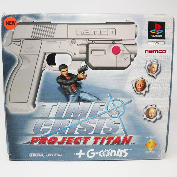 Vintage 2001 Sony Playstation PS1 Namco Time Crisis Project Titan Video Game + G-Con45 Light Gun Controller Pal Boxed SLEH-00007 SCES-02776 Retro Gaming