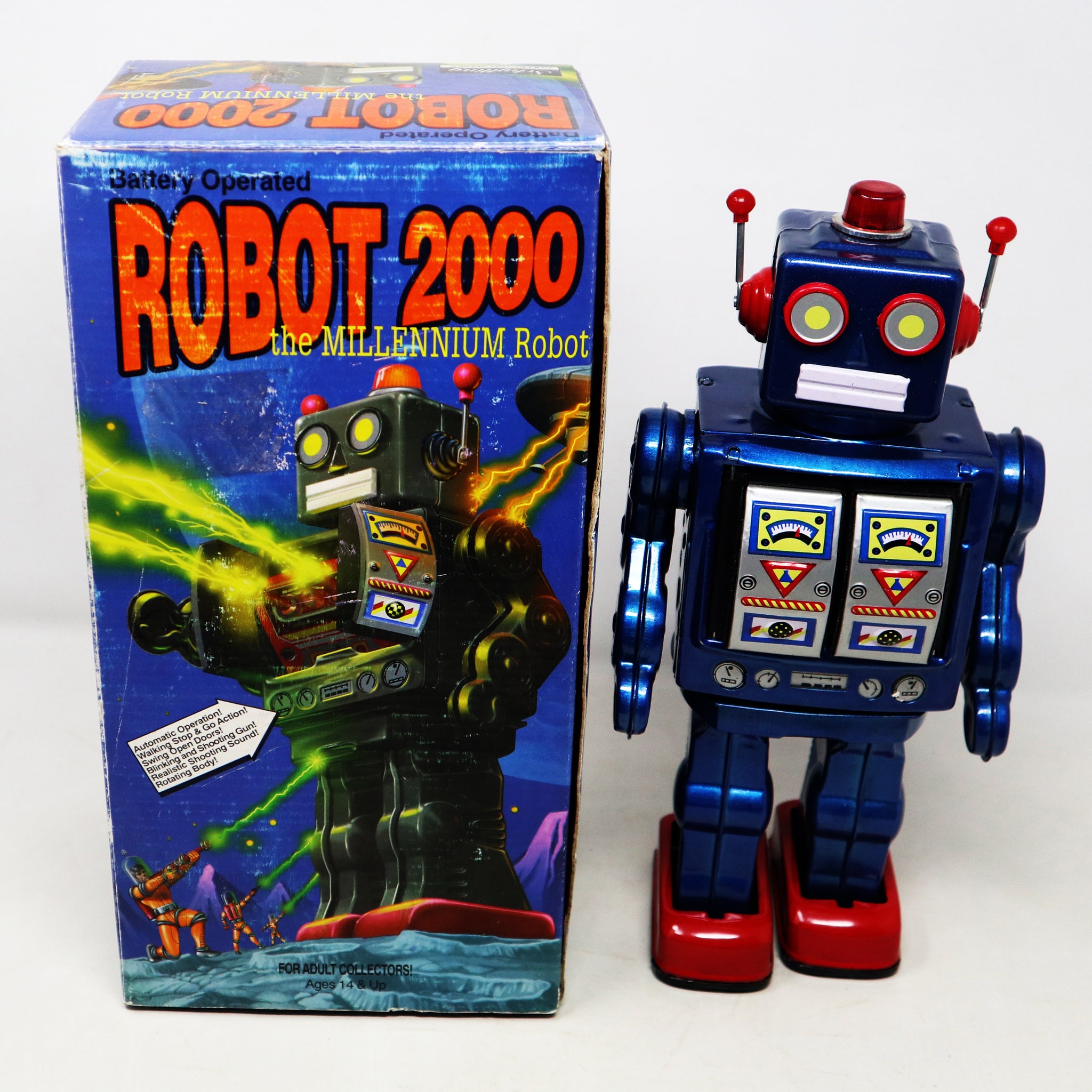 Vintage 1997 90s Schylling Robot 2000 The Millenium Robot 12" Shooting Walking Robot Toy Figure Boxed Rare Battery Operated Fully Working Retro