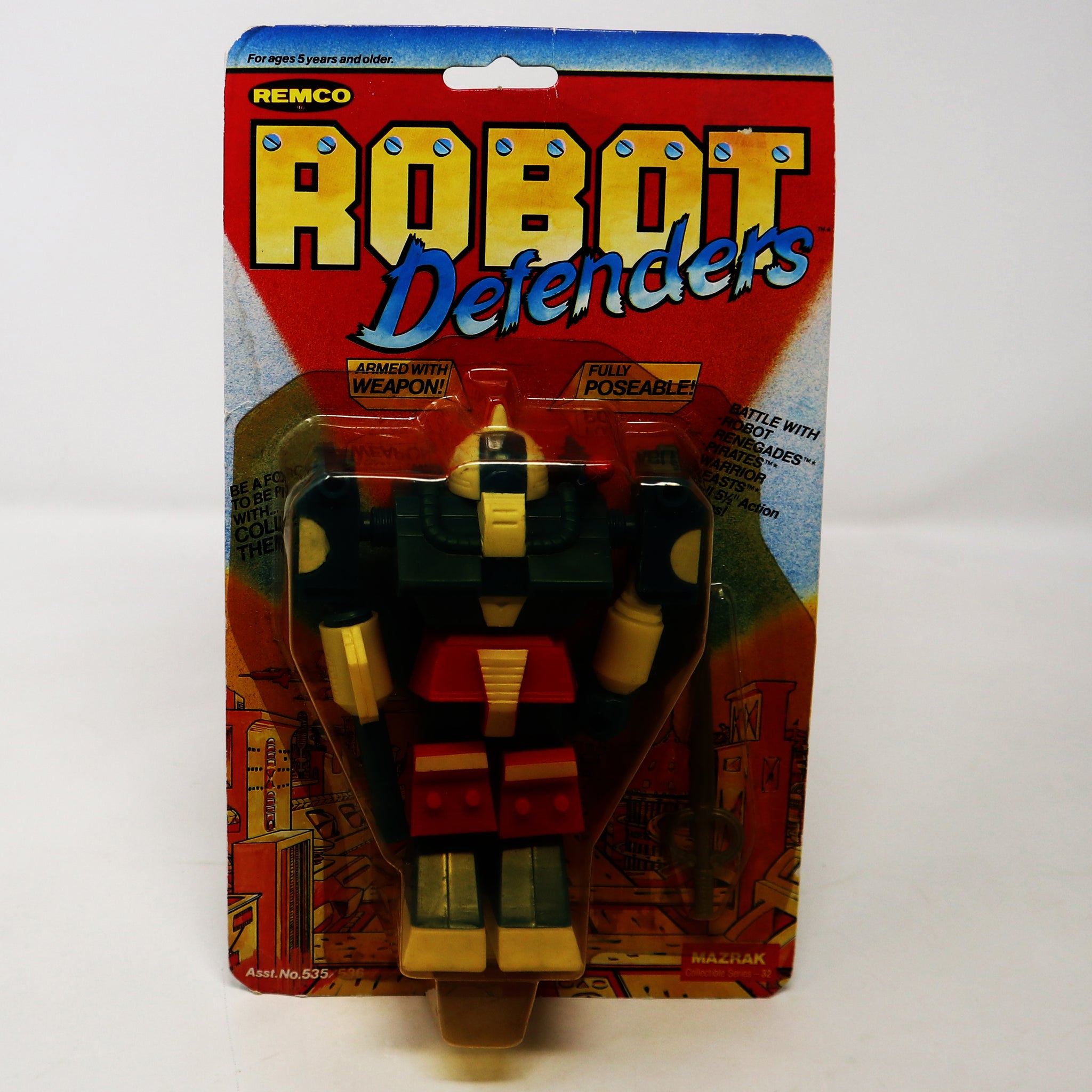 Vintage 1984 80s Remco Robot Defenders Mazrak - Collectible Series - 32 Fully Poseable 5" Action Figure MOC Carded Sealed Rare