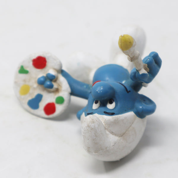 Vintage Schleich Peyo The Smurfs Artist Painter Smurf Holding Paintbrush & Paint Palette 2" PVC Figure Figurine West Germany Retro