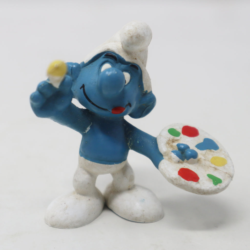 Vintage Schleich Peyo The Smurfs Artist Painter Smurf Holding Paintbru ...