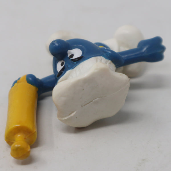 Vintage Bully Peyo The Smurfs Chef Baker Smurf Holding Rolling Pin 2.75" PVC Figure Figurine West Germany Retro