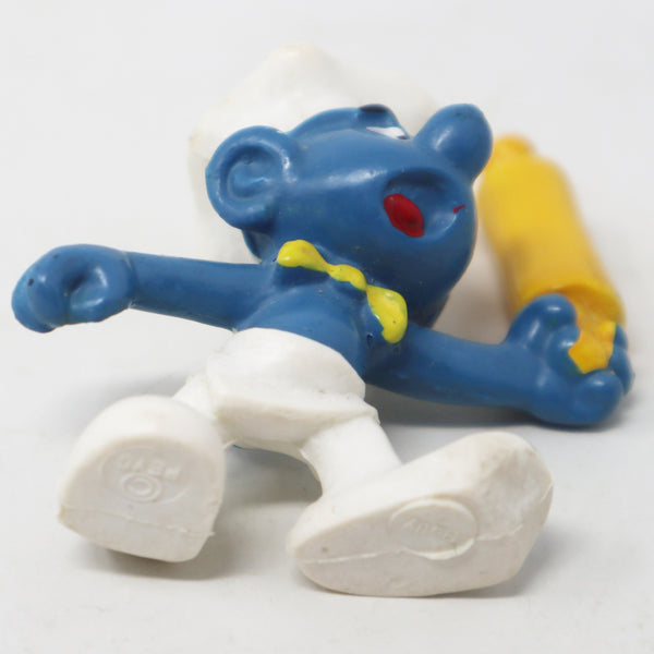 Vintage Bully Peyo The Smurfs Chef Baker Smurf Holding Rolling Pin 2.75" PVC Figure Figurine West Germany Retro
