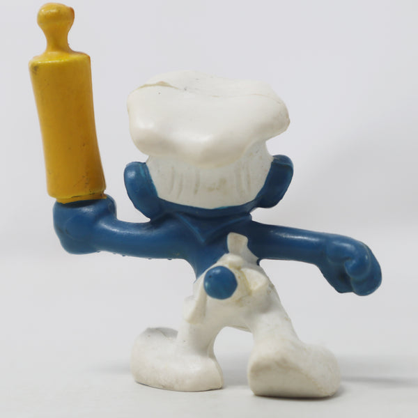 Vintage Bully Peyo The Smurfs Chef Baker Smurf Holding Rolling Pin 2.75" PVC Figure Figurine West Germany Retro