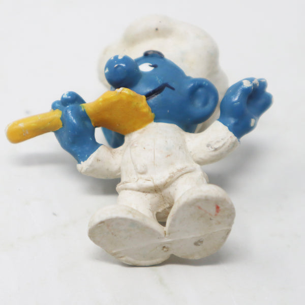Vintage Schleich Peyo The Smurfs Chef Cooking Smurf Holding Tasting Spoon 2" PVC Figure Figurine West Germany Retro