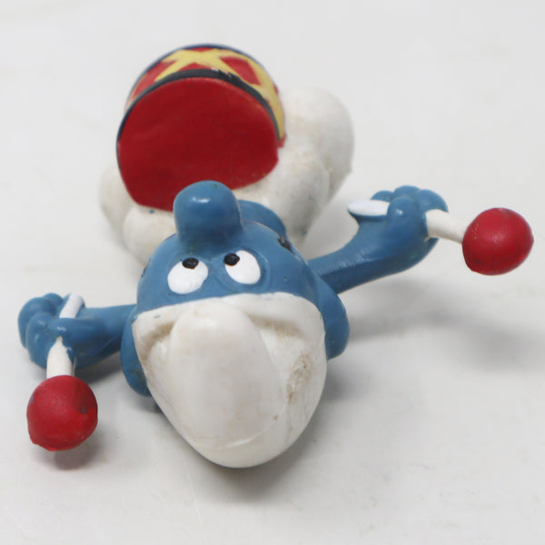 Vintage Schleich Peyo The Smurfs Smurf Drummer Playing Drums Holding Drumsticks 2" PVC Figure Figurine West Germany Retro