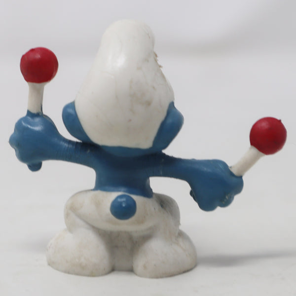 Vintage Schleich Peyo The Smurfs Smurf Drummer Playing Drums Holding Drumsticks 2" PVC Figure Figurine West Germany Retro