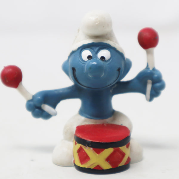 Vintage Schleich Peyo The Smurfs Smurf Drummer Playing Drums Holding Drumsticks 2" PVC Figure Figurine West Germany Retro