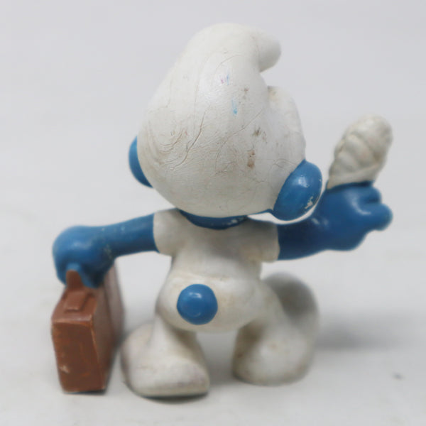 Vintage Schleich Peyo The Smurfs Smurf Holding First Aid Kit Case With Bandaged Finger 2" PVC Figure Figurine West Germany Retro