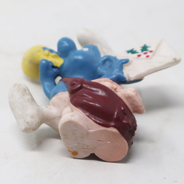 Vintage Schleich Peyo The Smurfs Postman Mailman Smurf Holding Christmas Card Letter 2.5" PVC Figure Figurine West Germany Retro