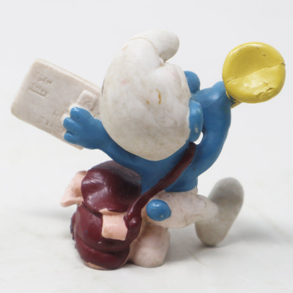 Vintage Schleich Peyo The Smurfs Postman Mailman Smurf Holding Christmas Card Letter 2.5" PVC Figure Figurine West Germany Retro