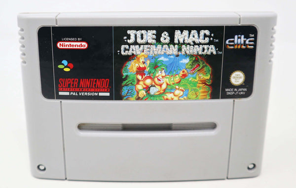 Vintage 1991 90s Super Nintendo Entertainment System SNES Joe & Mac Caveman Ninja Cartridge Video Game Boxed Pal Version