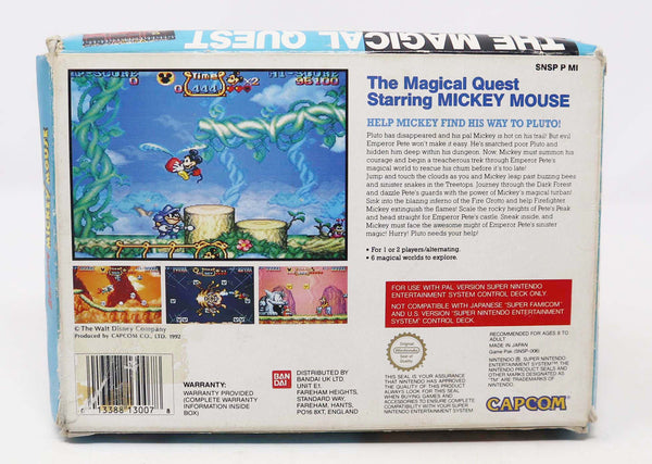 Vintage 1992 90s Super Nintendo Entertainment System SNES The Magical Quest Starring Mickey Mouse Cartridge Video Game Boxed Pal Version